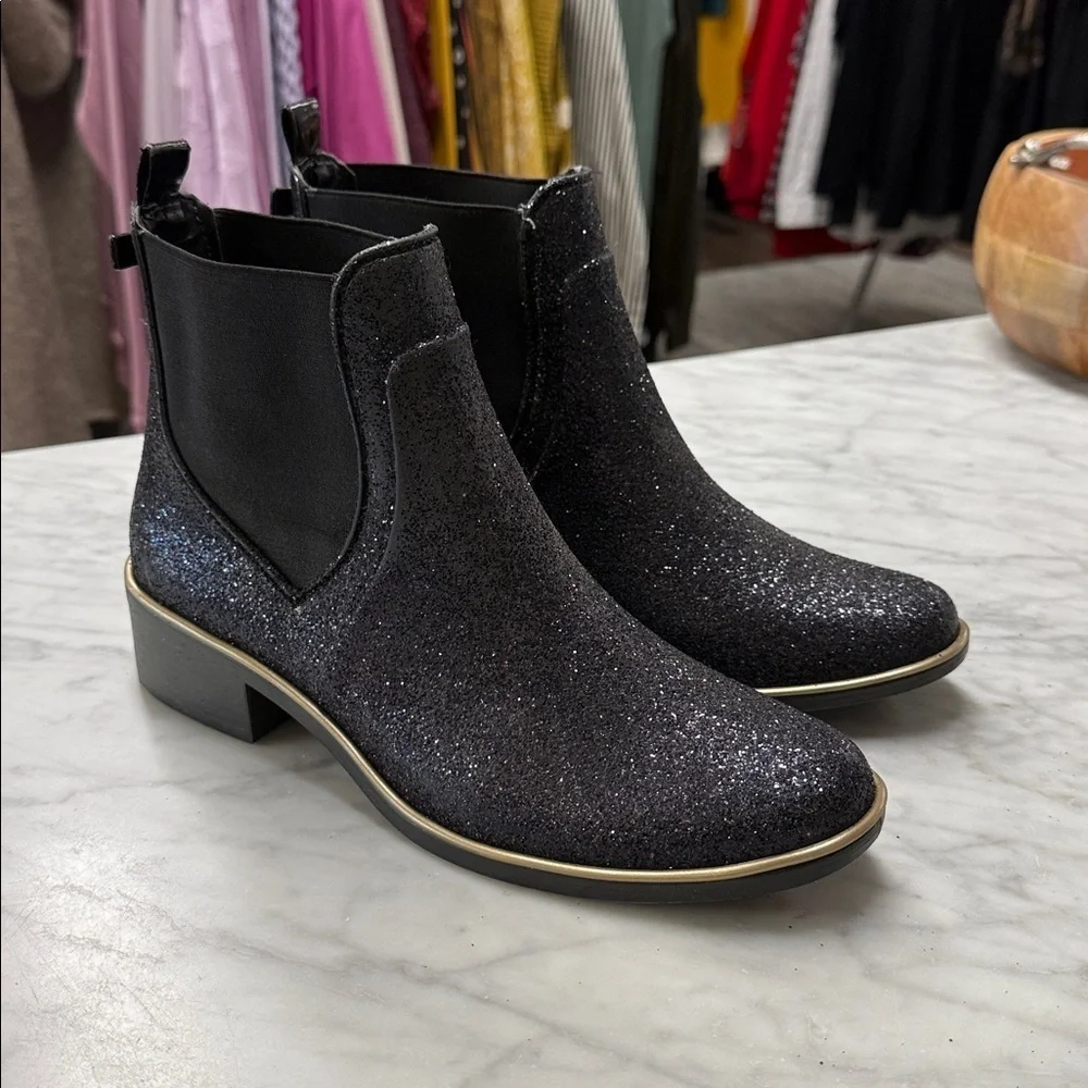 Kate Spade Navy Glitter Sedgewick Slip on Chelsea Rain Boot Size US10/11